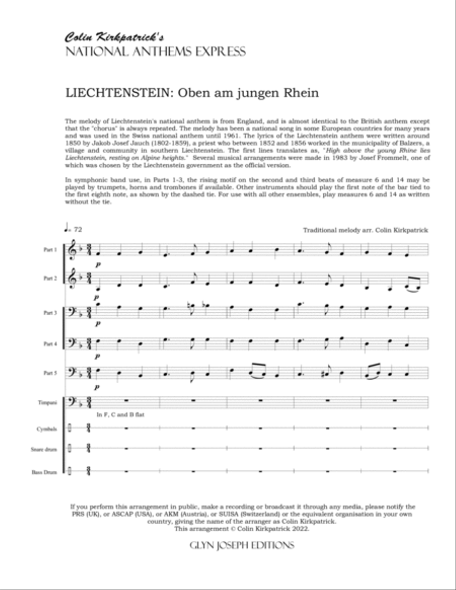 Liechtenstein National Anthem: Oben am jungen Rhein Large Ensemble scores gallery preview page 4