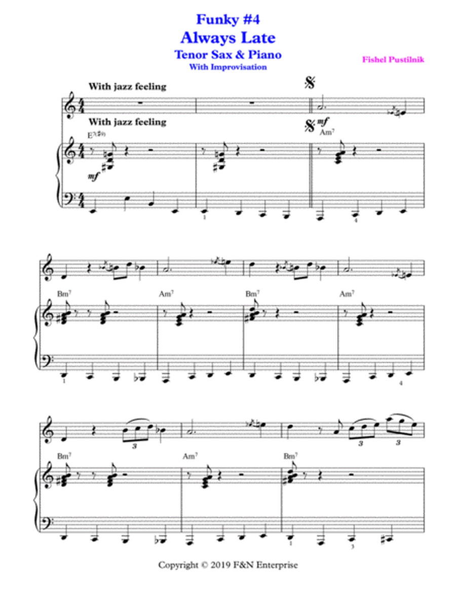 Funky #4 "Always Late" for Tenor Sax and Piano-Video image number null