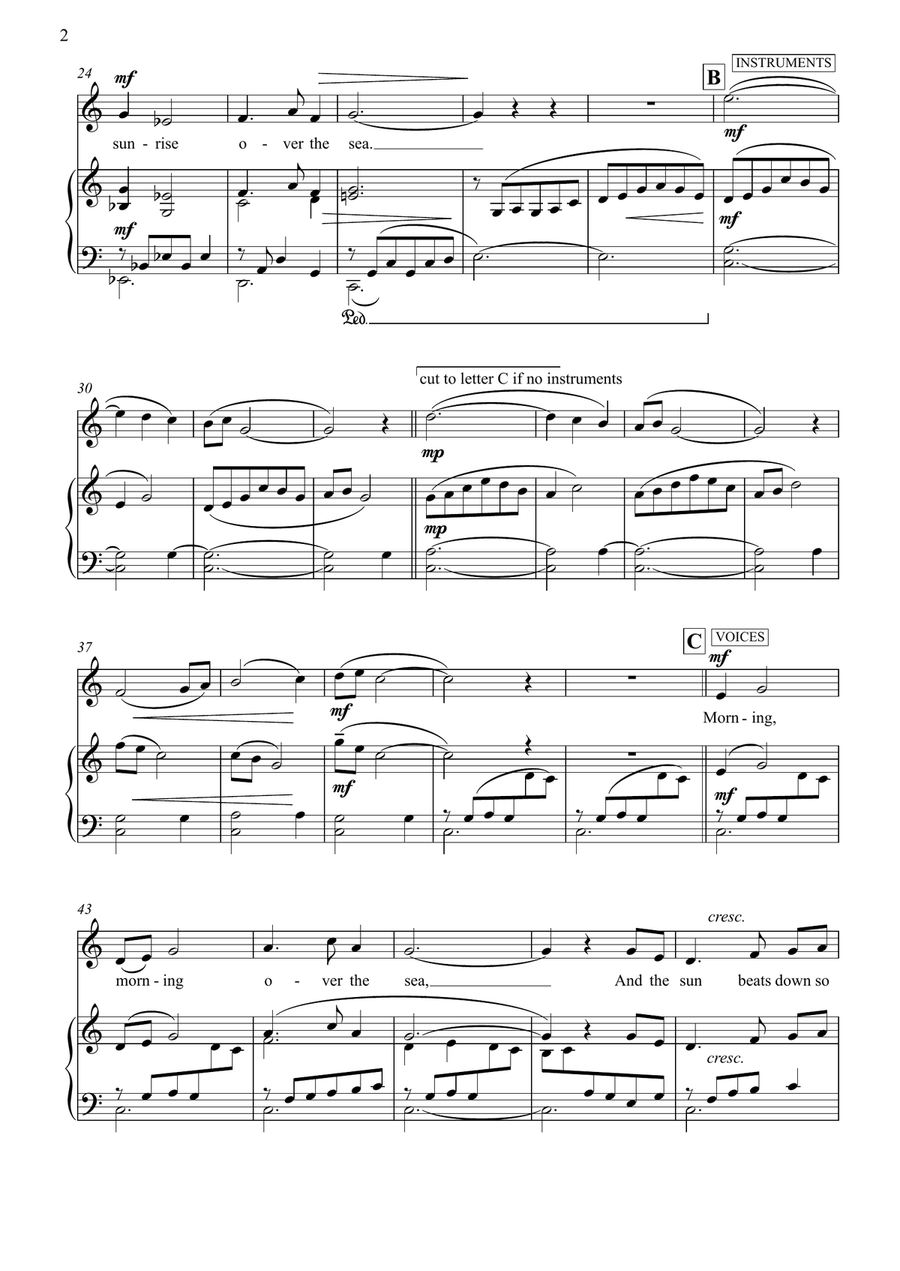 Seascape, for unison voices, optional melody instruments, and piano Unison Choir scores gallery preview page 2