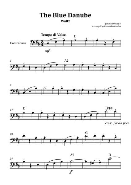 The Blue Danube - Double Bass Solo with Chord Notations image number null