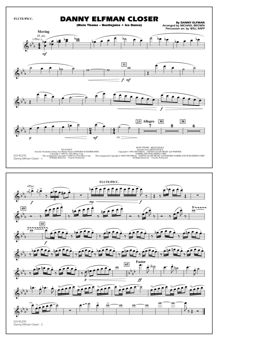 Danny Elfman Closer - Flute/Piccolo Marching Band scores gallery preview page 1