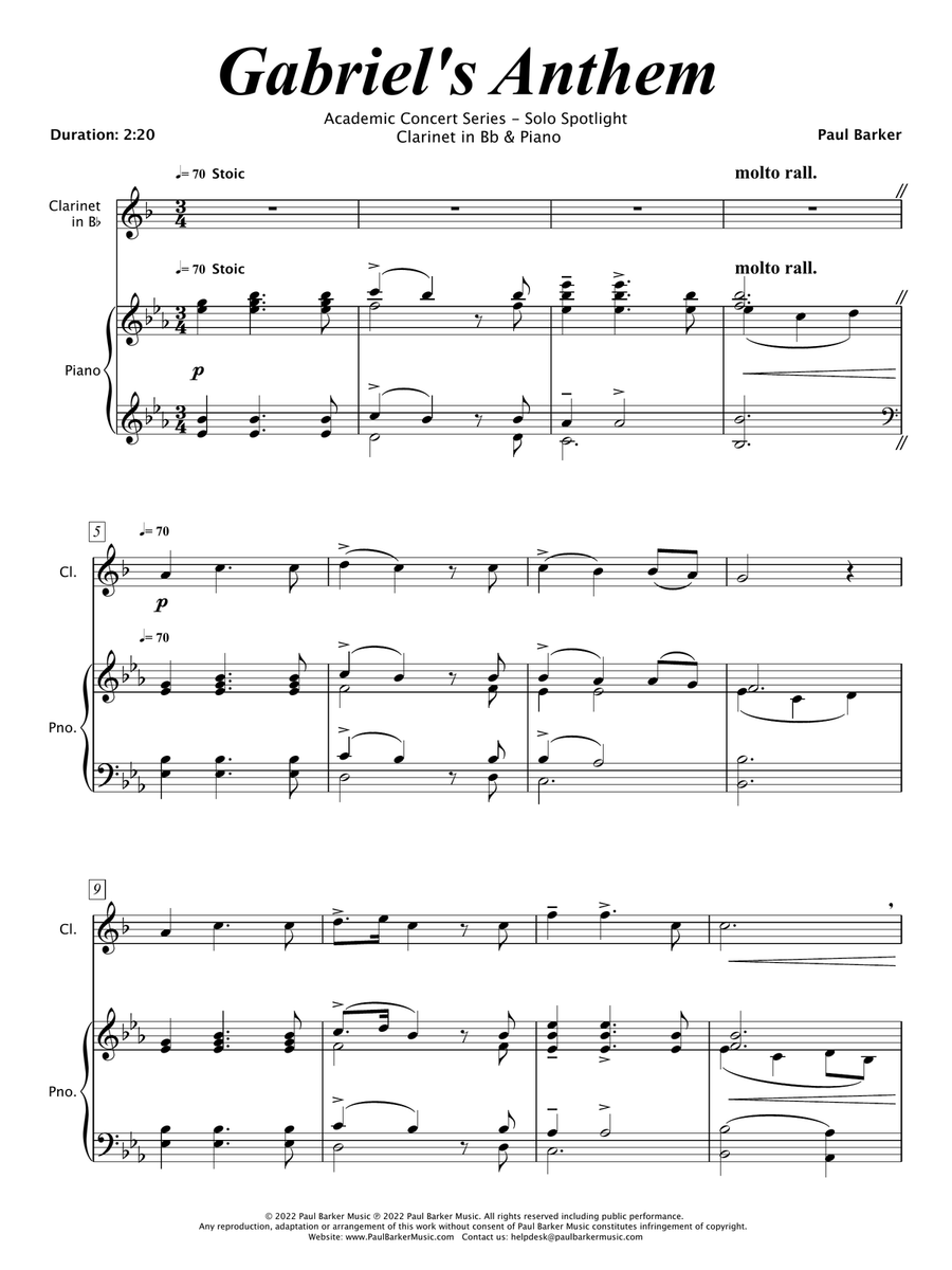 Gabriel's Anthem [Clarinet & Piano] B-Flat Clarinet scores gallery preview page 2