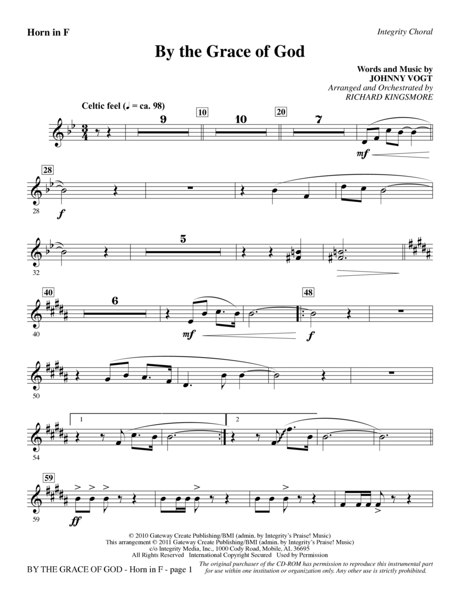 By The Grace Of God - F Horn Choir scores gallery preview page 1