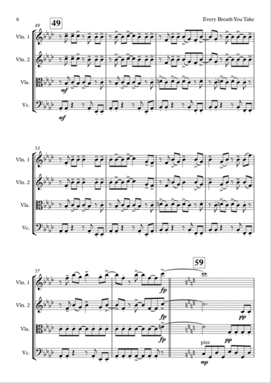 Every Breath You Take String Quartet scores gallery preview page 6
