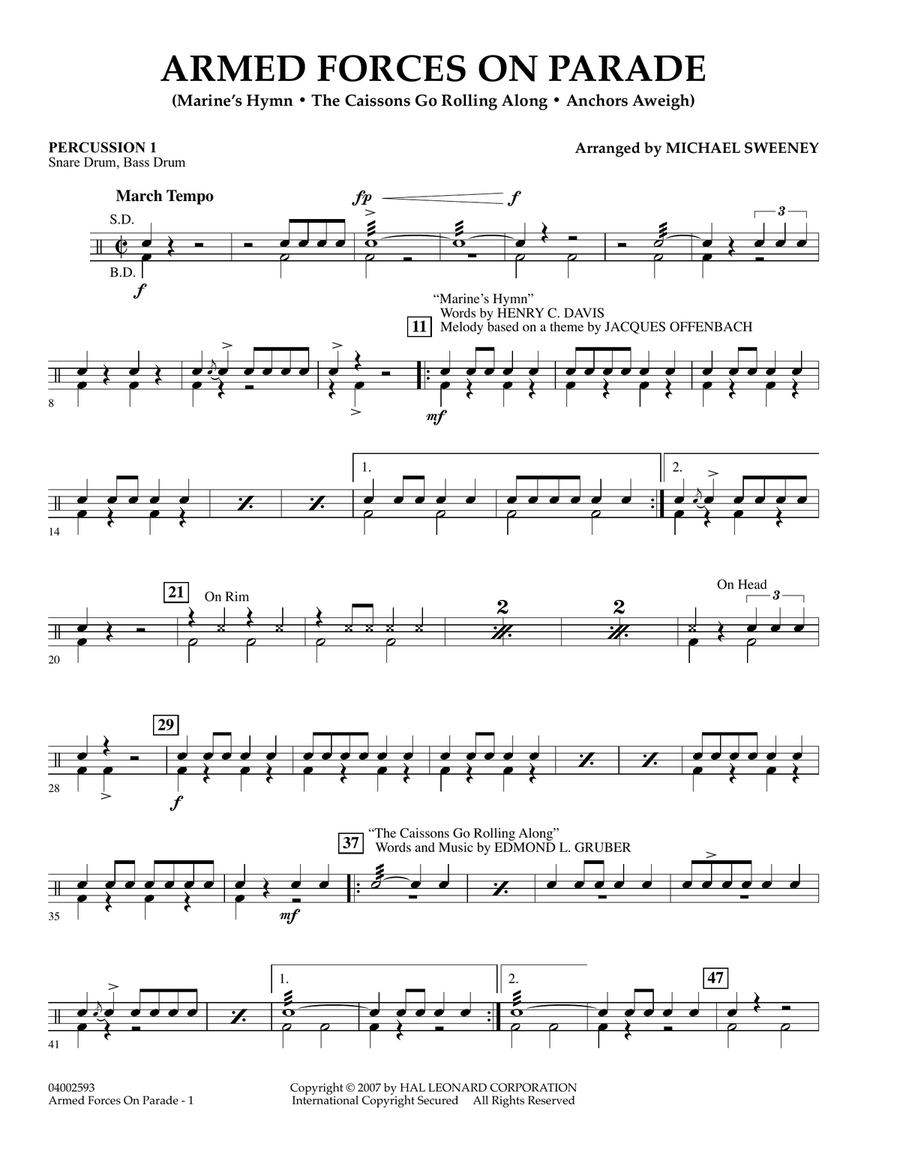 Armed Forces on Parade - Percussion 1 Concert Band scores gallery preview page 1