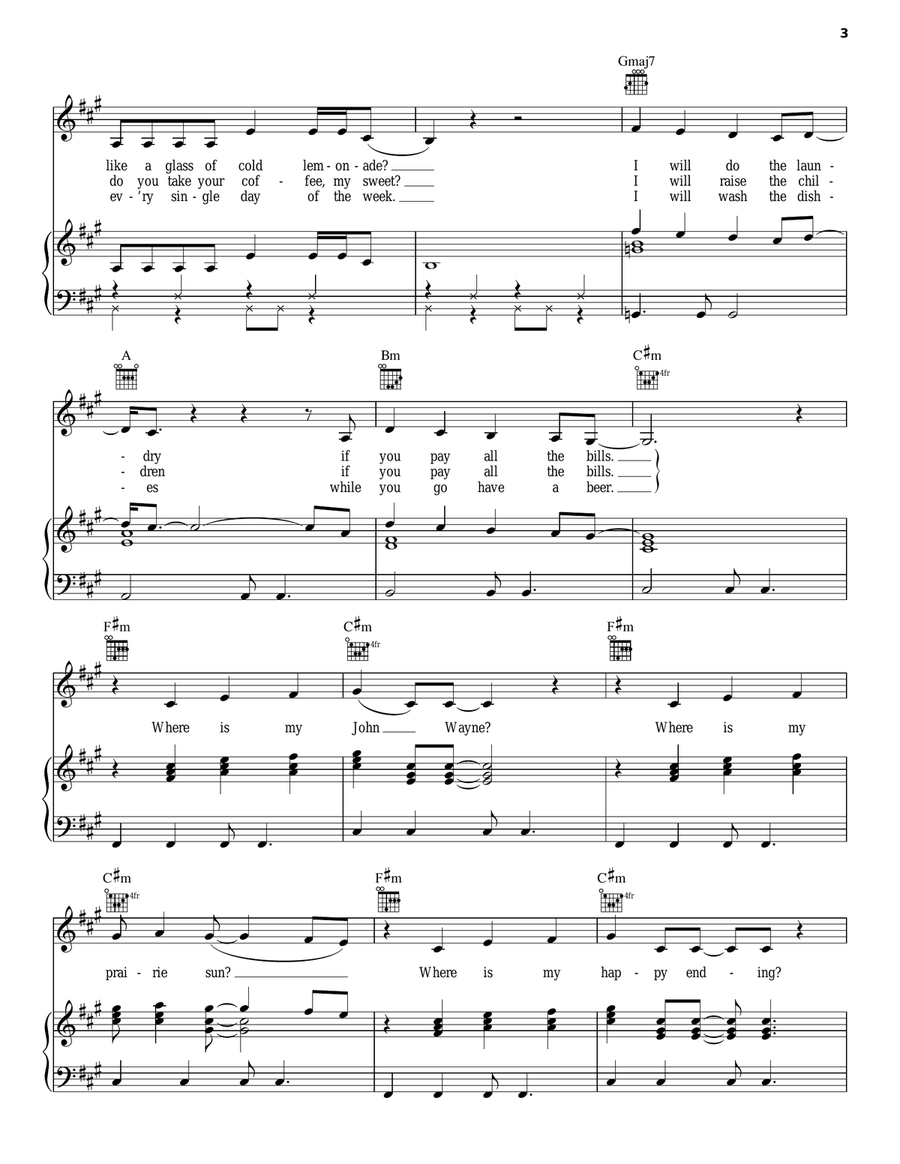 Where Have All The Cowboys Gone? Piano, Vocal, Guitar scores gallery preview page 3