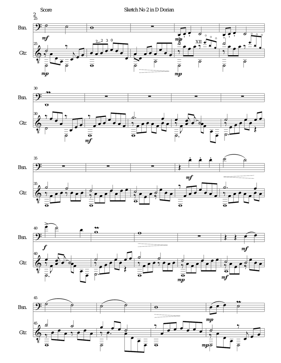Sketch in D Dorian No 2 for bassoon and guitar Bassoon scores gallery preview page 2
