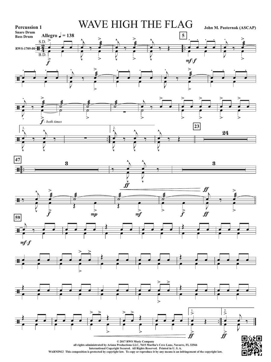 Wave High the Flag: 1st Percussion Percussion scores gallery preview page 1