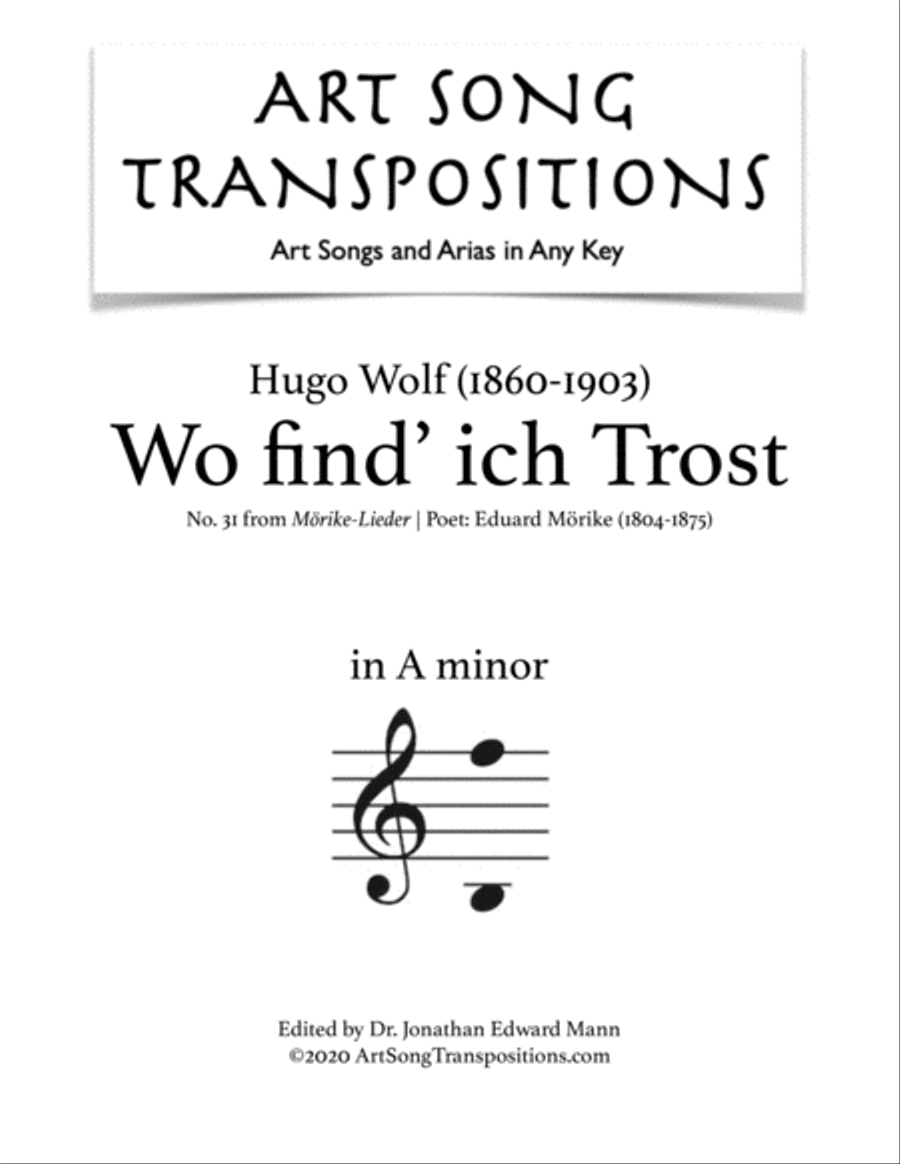 WOLF: Wo find' ich Trost (transposed to A minor) Voice scores gallery preview page 1
