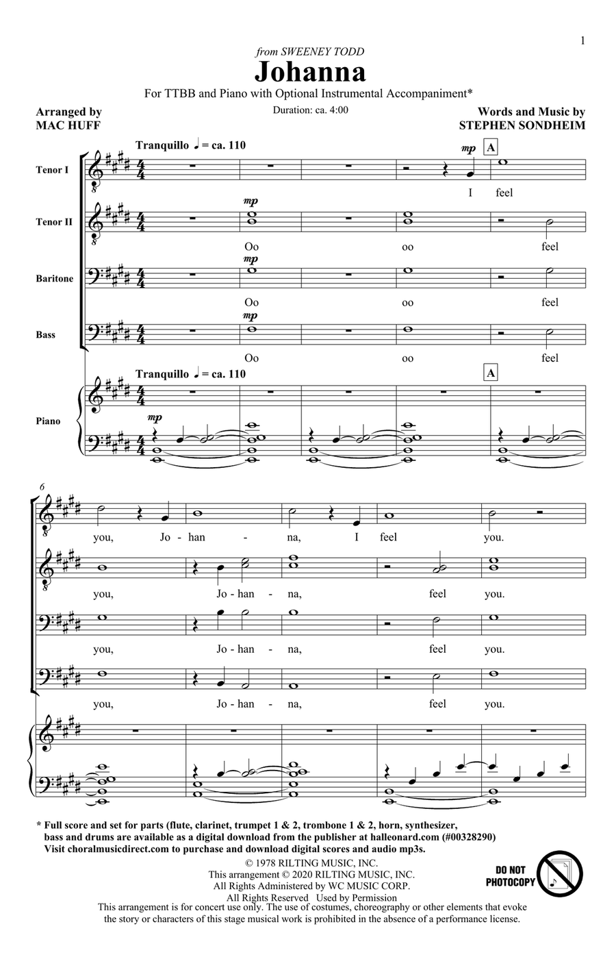Johanna (from Sweeney Todd) (arr. Mac Huff) TTBB scores gallery preview page 1
