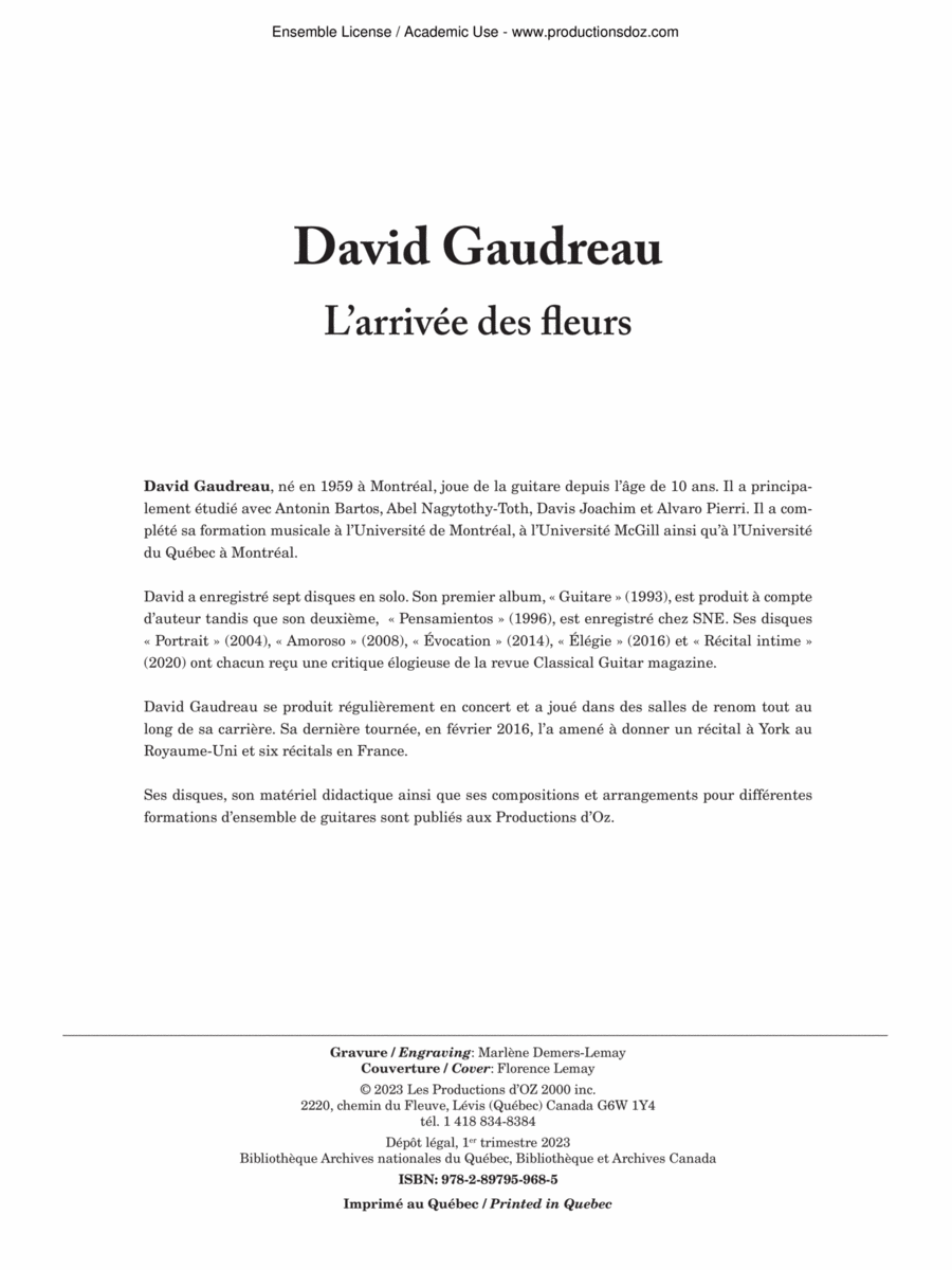 L'arrivée des fleurs L'arrivée des fleurs Classical Guitar scores gallery preview page 1