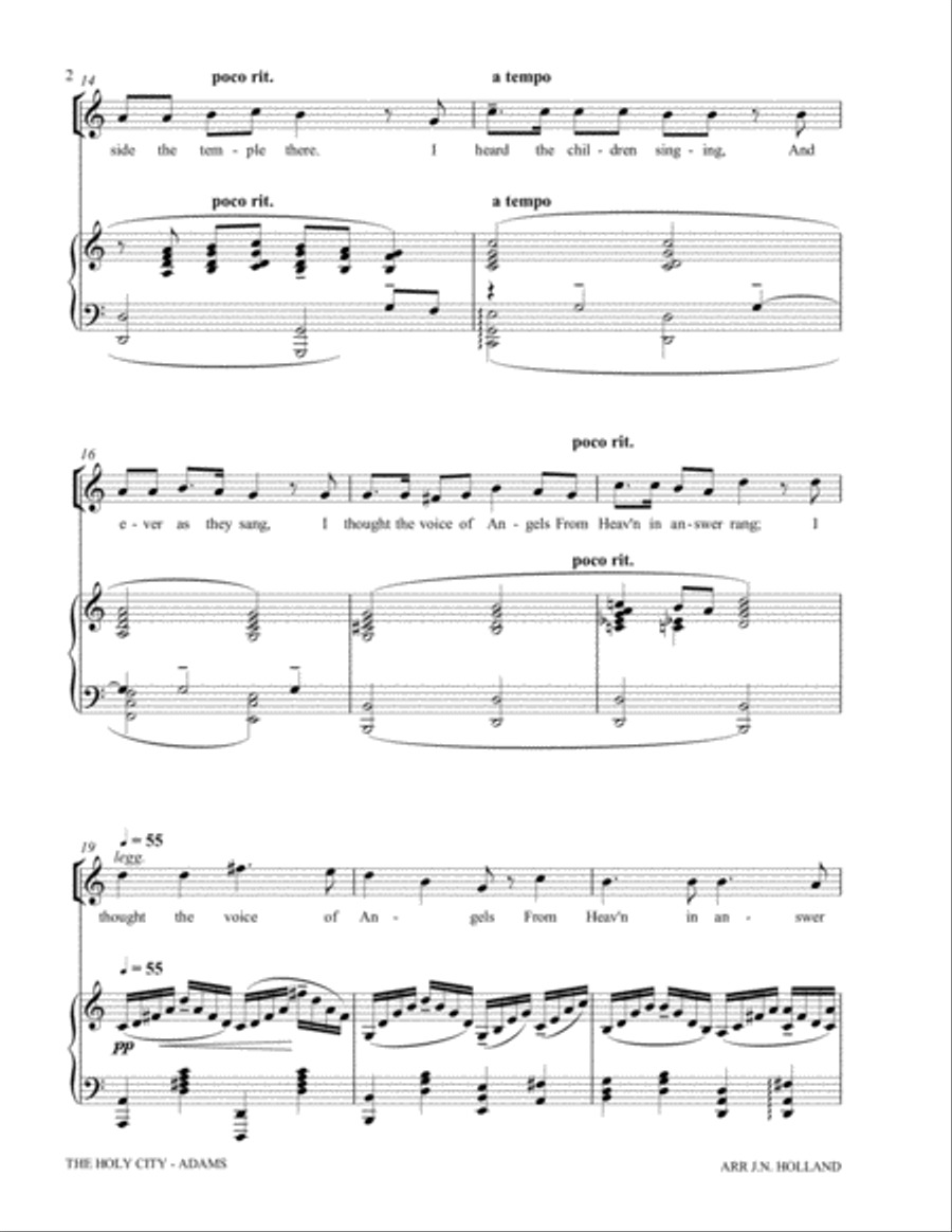 The Holy City for Solo Medium (Soprano or Tenor) Voice and Piano (Key of C) Tenor Voice scores gallery preview page 4