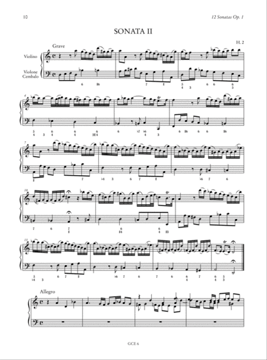 12 Sonatas for Violin and Figured Bass [Op. 1] (1716) (H. 1-12) - 12 Sonatas for Violin and Figured Bass [Op. 1] (Revised, 1739) (H. 13-24). Critical Edition Violin scores gallery preview page 3