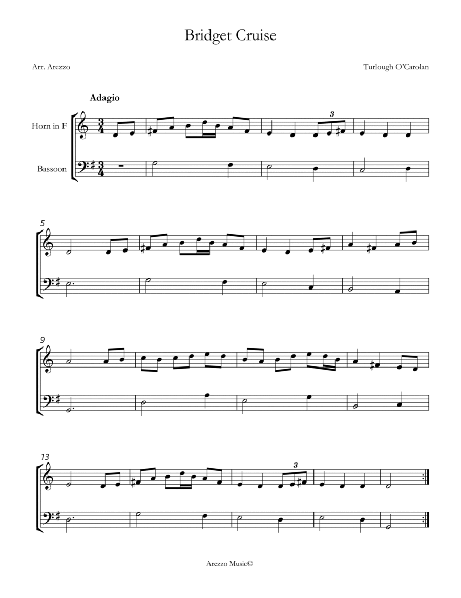 o'carolan bridget cruise easy French Horn and Bassoon sheet music Woodwind Duet scores gallery preview page 1