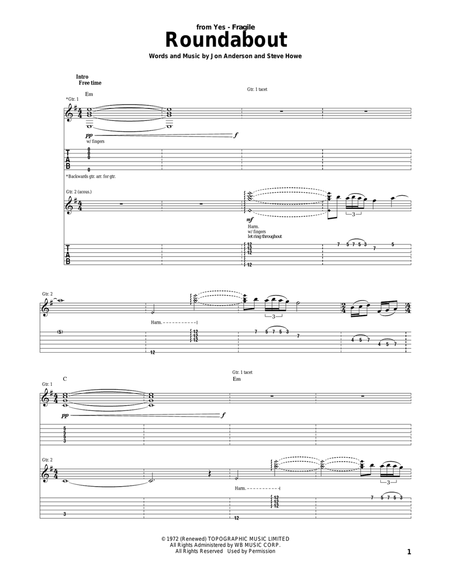Roundabout Roundabout Acoustic Guitar scores gallery preview page 1