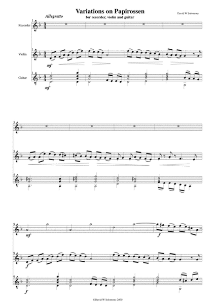 Variations on Papirossen (Trio for Alto Recorder, Violin & Guitar) image number null