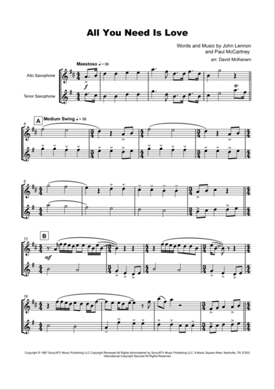 All You Need Is Love Woodwind Duet scores gallery preview page 2