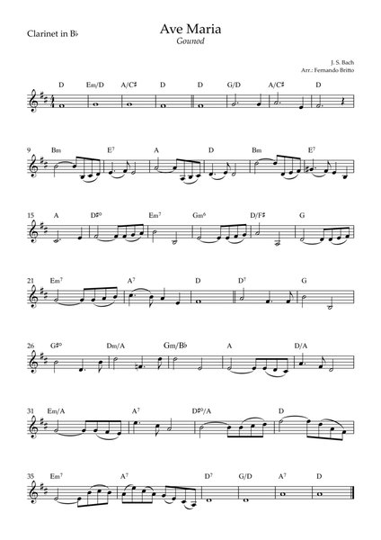 Ave Maria (Gounod) for Clarinet in Bb Solo with Chords (C Major)