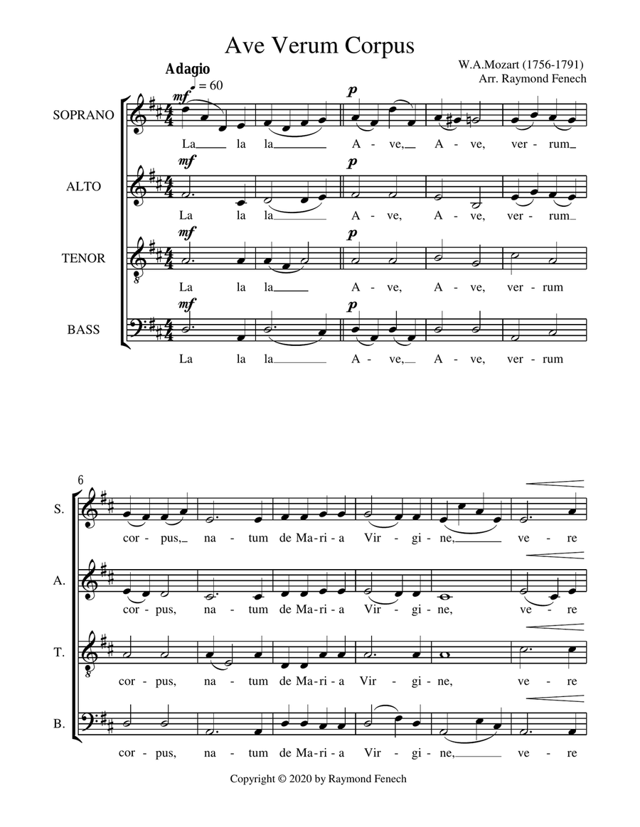 Ave Verum Corpus SATB Choir - A Capella (Mixed Choir)