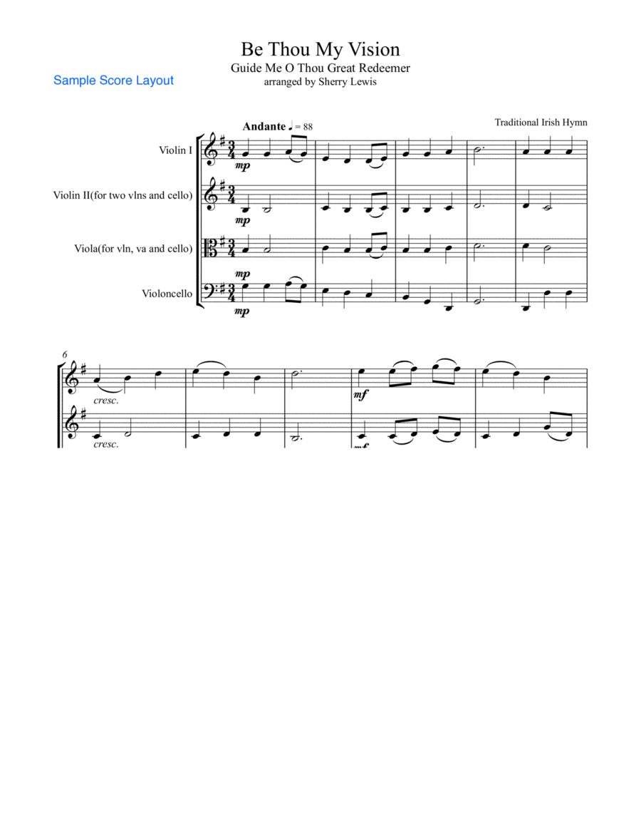 BE THOU MY VISION, A Traditional Irish Hymn, String Trio, Intermediate Level for 2 violins and cello image number null