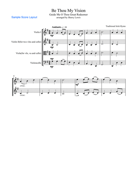 BE THOU MY VISION, A Traditional Irish Hymn, String Trio, Intermediate Level for 2 violins and cello image number null