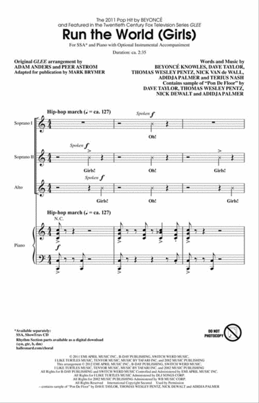Run the World (Girls) Run the World (Girls) Show Choir scores gallery preview page 2