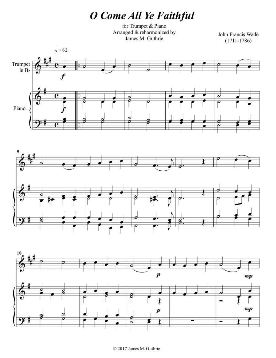 O Come All Ye Faithful for Trumpet & Piano B-Flat Trumpet scores gallery preview page 1