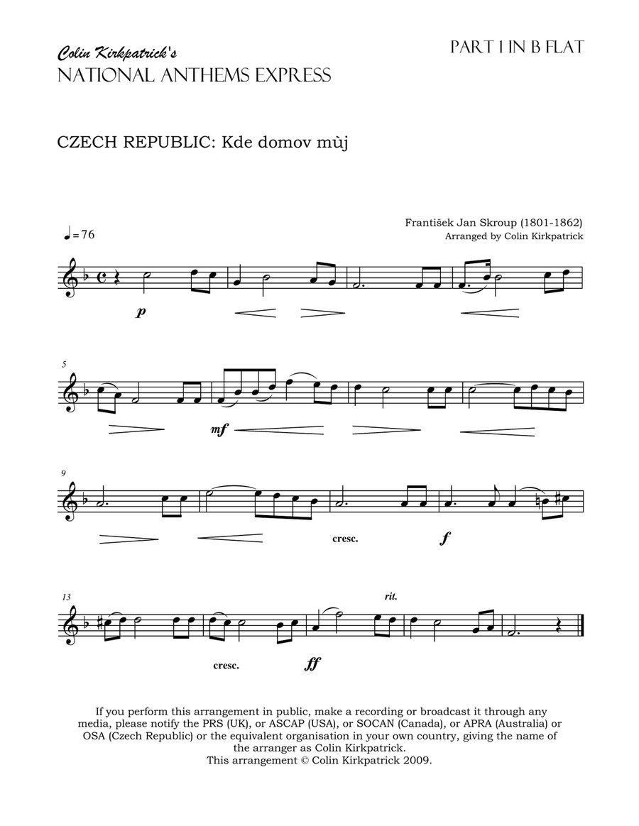 Czech Republic National Anthem:: Kde domov mùj Large Ensemble scores gallery preview page 6