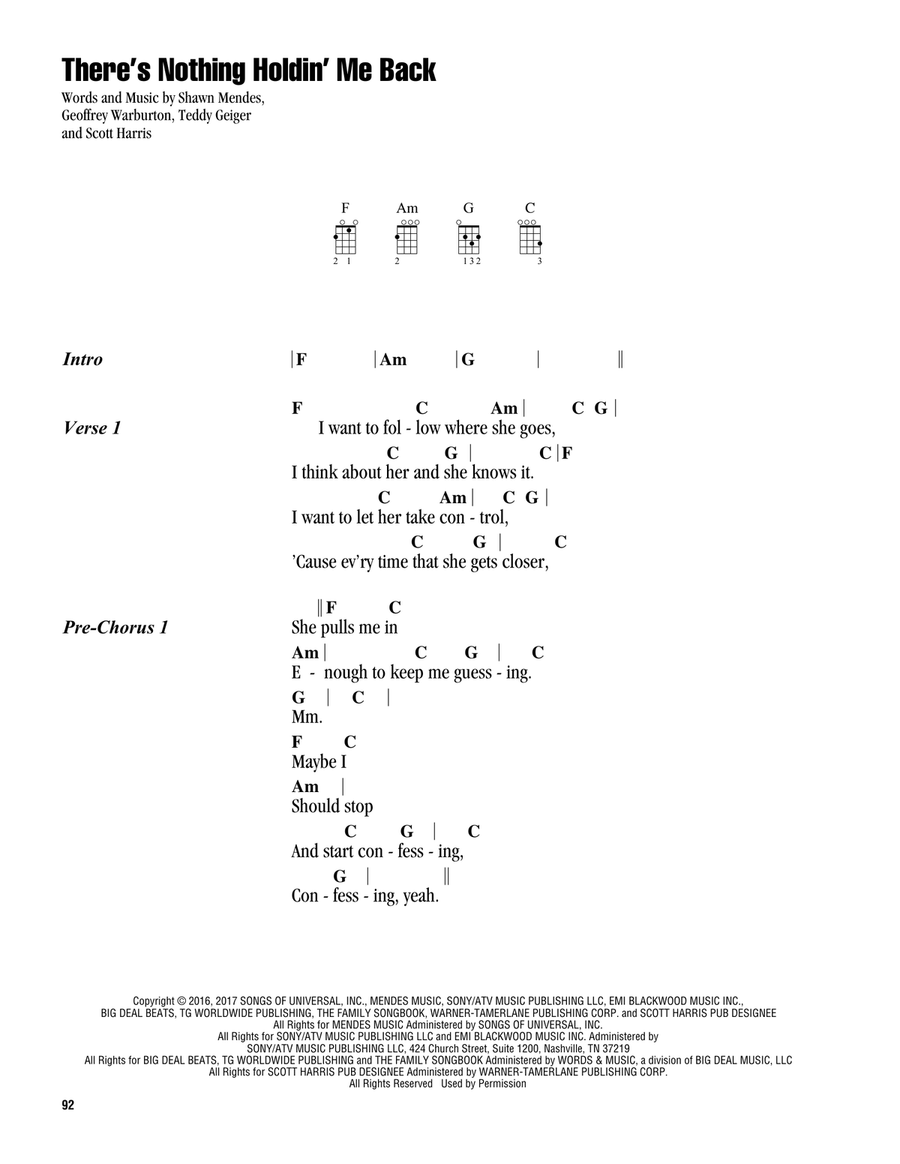 There's Nothing Holdin' Me Back Ukulele scores gallery preview page 1