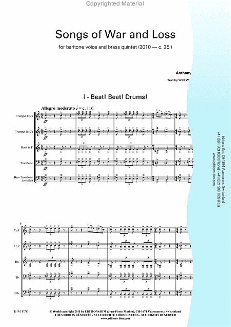 Songs of War and Loss Brass Quintet scores gallery preview page 2