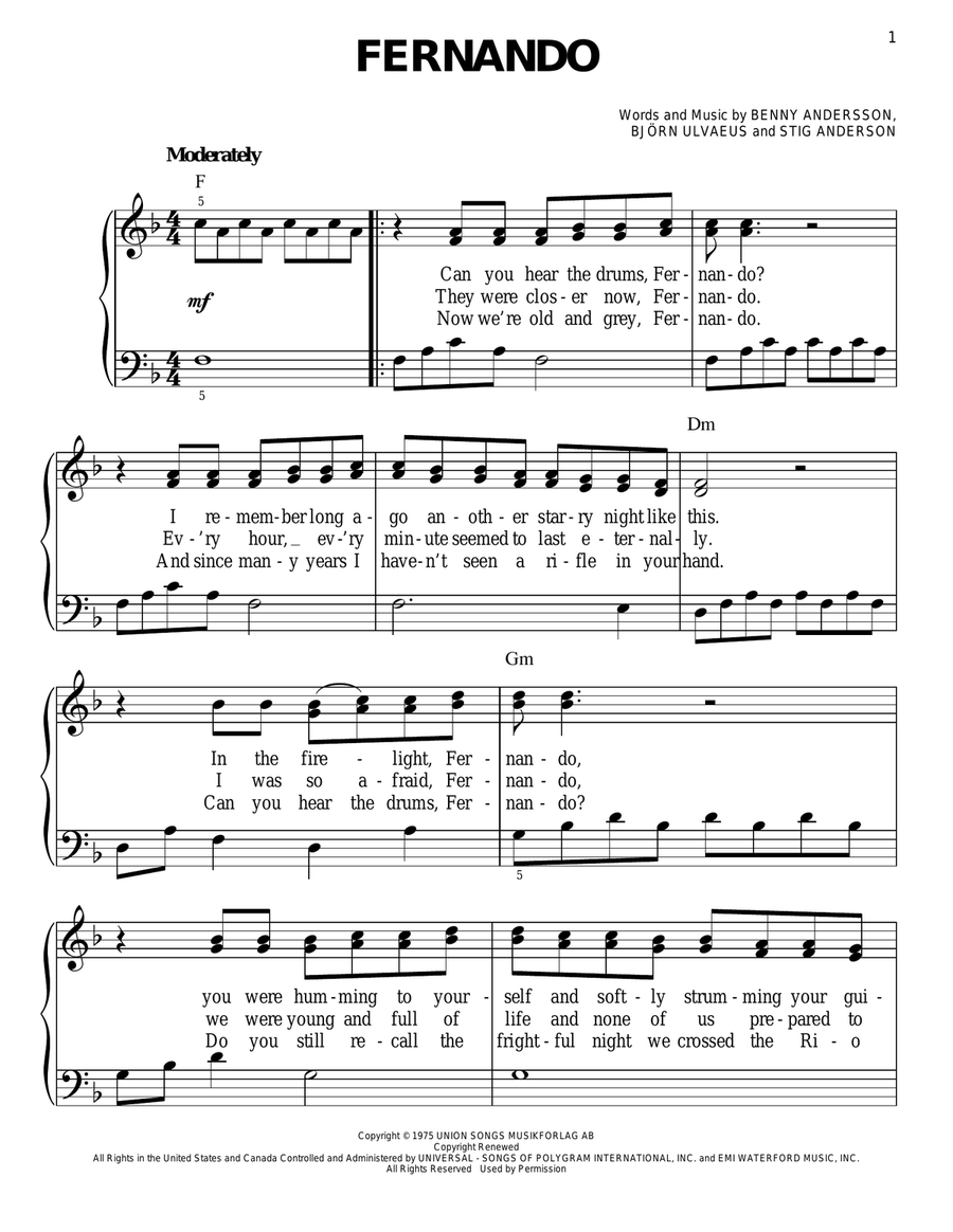 Fernando Easy Piano scores gallery preview page 1