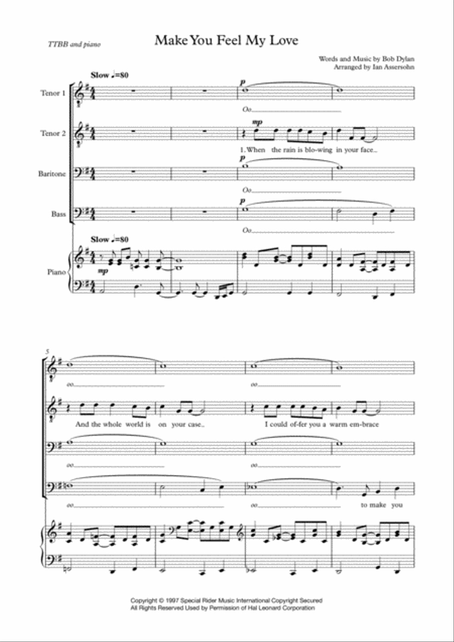 Make You Feel My Love TTBB scores gallery preview page 1