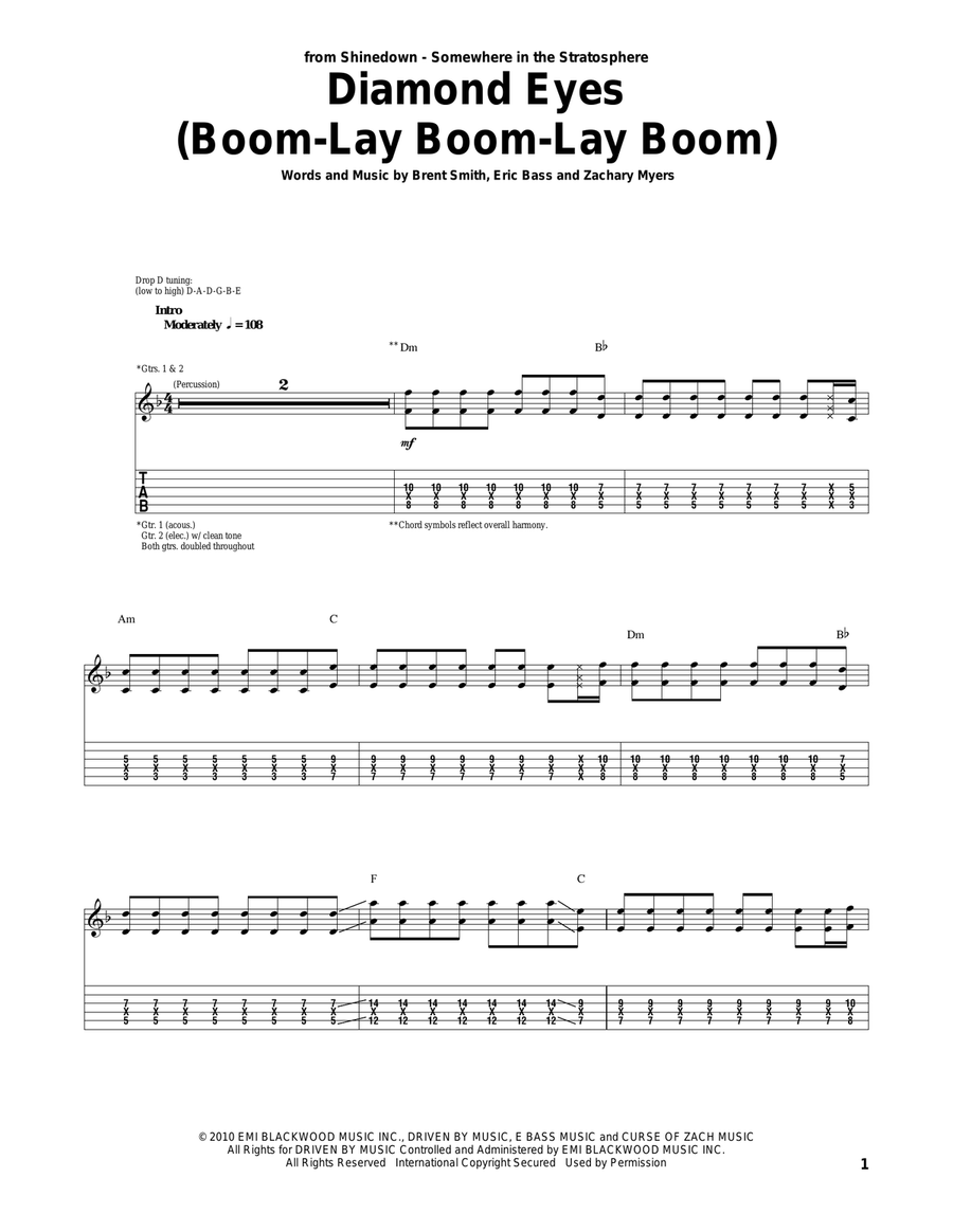 Diamond Eyes (Boom-Lay Boom-Lay Boom) Acoustic Guitar scores gallery preview page 1