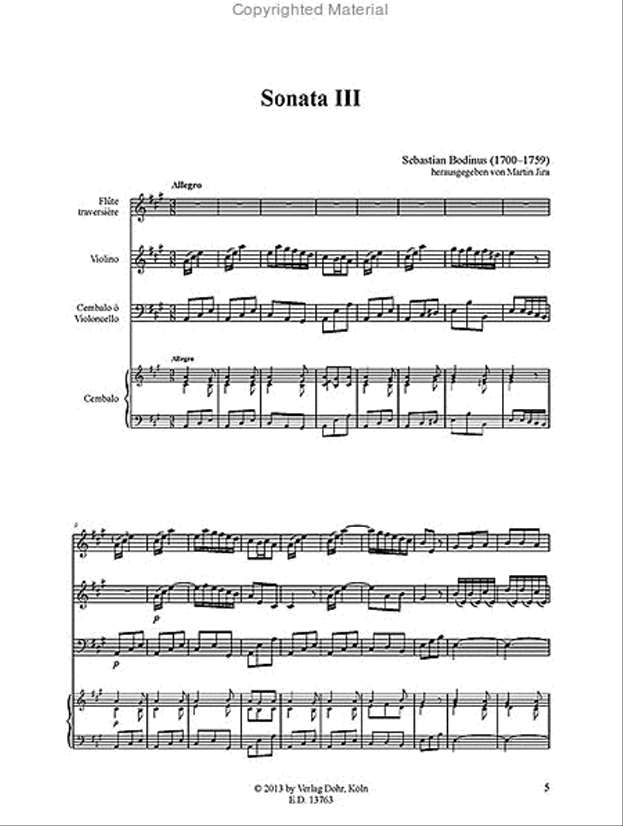Sonata III für Flöte, Violine und Basso continuo A-Dur (aus: Musicalische Divertissements, Teil II) Flute scores gallery preview page 2