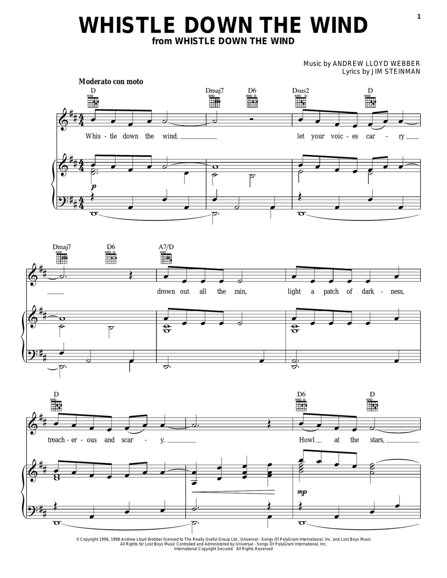 Whistle Down The Wind Piano, Vocal, Guitar scores gallery preview page 1