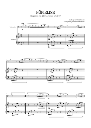 Beethoven • Für Elise / Pour Elise • violoncello & piano sheet music