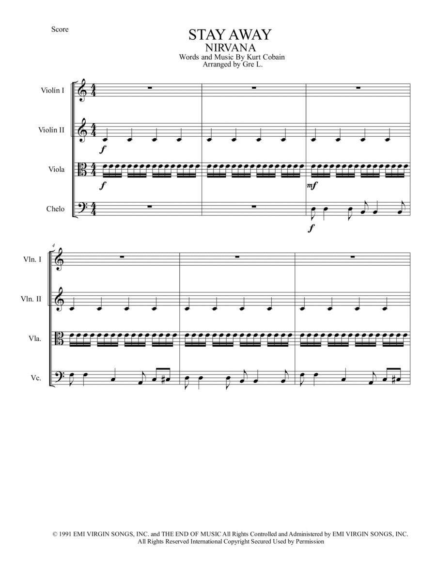 Stay Away Stay Away String Quartet scores gallery preview page 1
