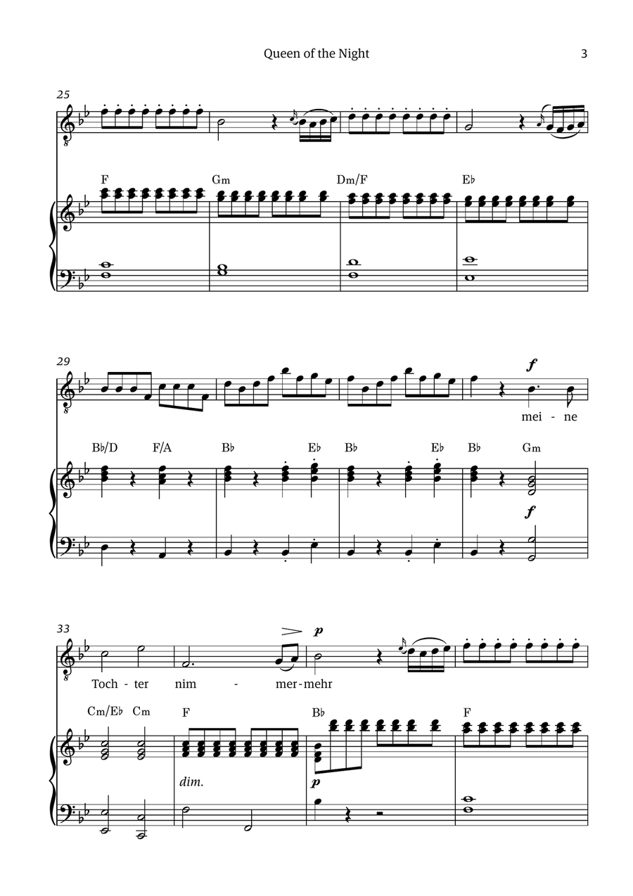 Queen of the Night (aria) - for TENOR in G minor (with chords) Chamber Music scores gallery preview page 3