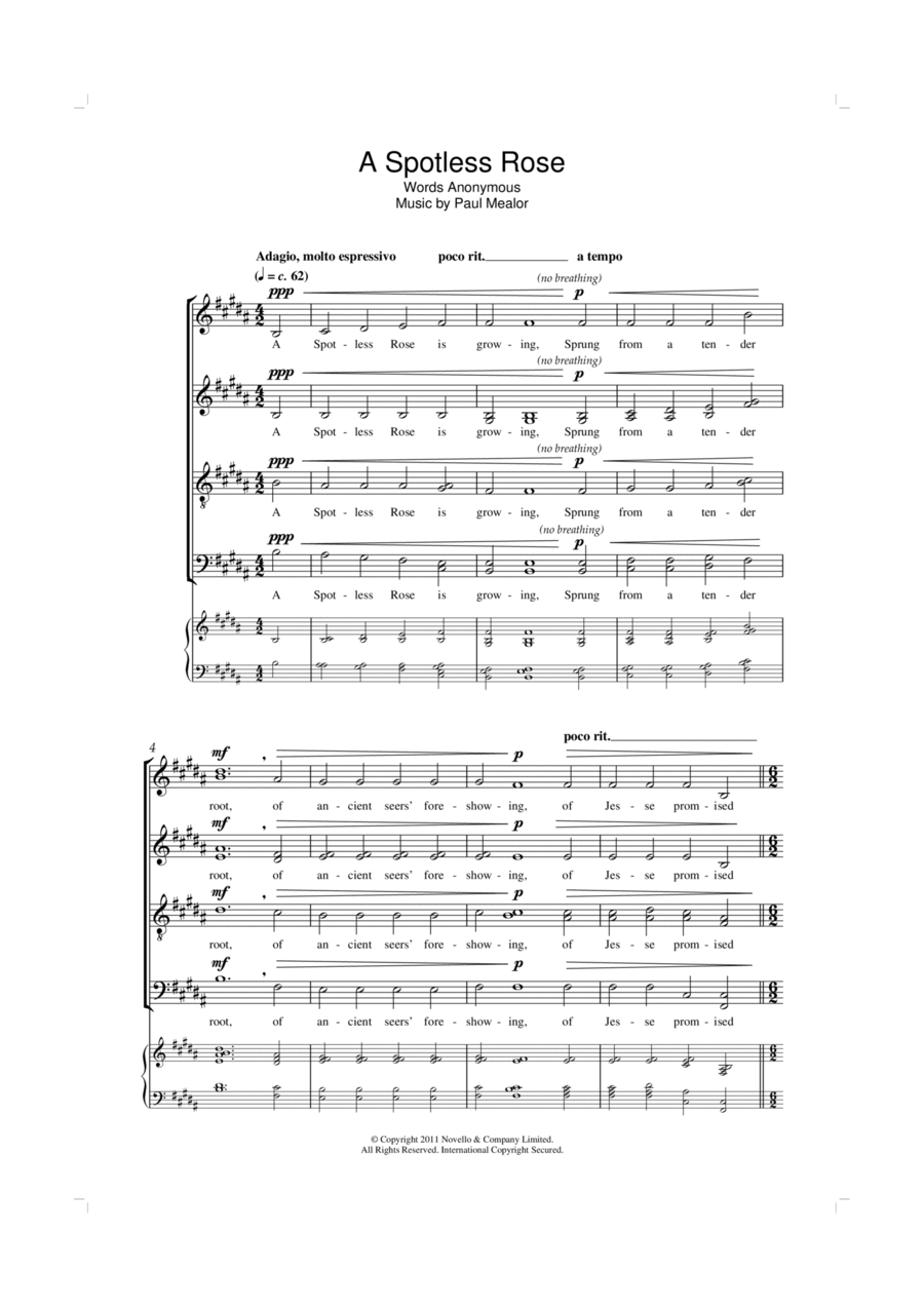 A Spotless Rose 4-Part scores gallery preview page 1