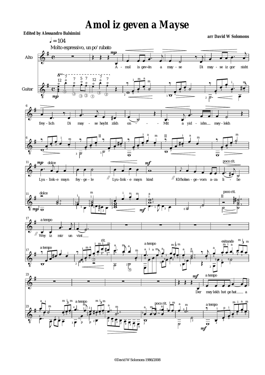 Amol iz geven a mayse for alto voice and guitar Alto Voice scores gallery preview page 1