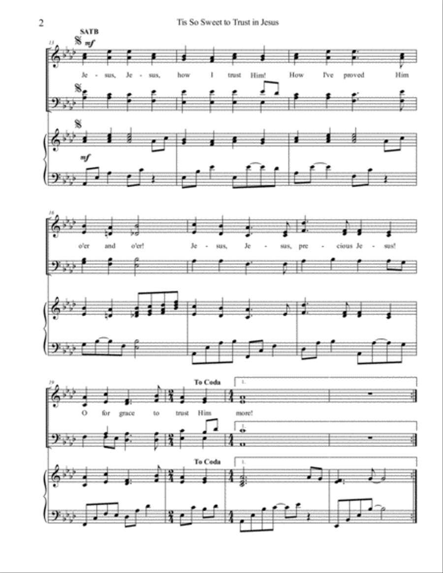 Tis So Sweet to Trust in Jesus 4-Part scores gallery preview page 2