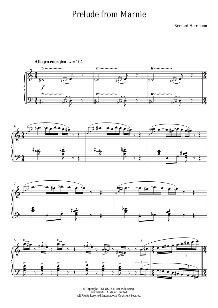 Prelude From Marnie Piano Solo scores gallery preview page 1