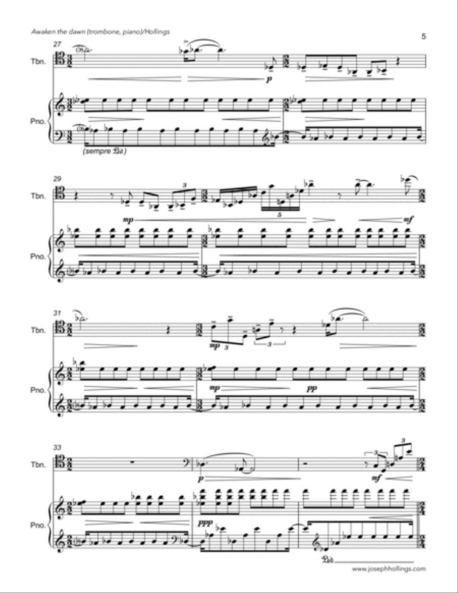 Awaken the dawn (for trombone & piano) Piano scores gallery preview page 5