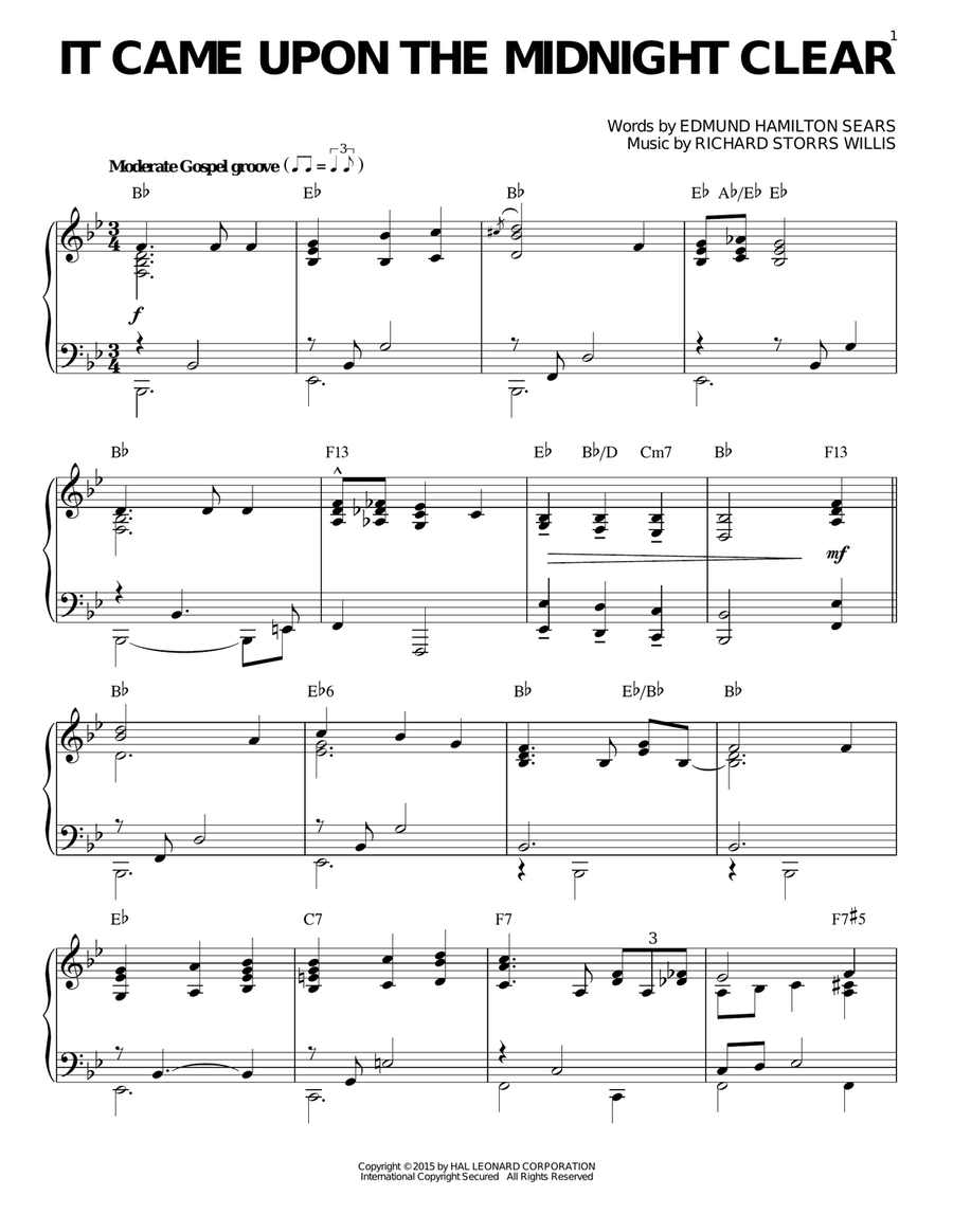 It Came Upon The Midnight Clear [Jazz version] (arr. Brent Edstrom) Piano Solo scores gallery preview page 1