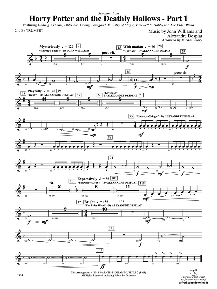 Harry Potter and the Deathly Hallows, Part 1, Selections from: 2nd B-flat Trumpet