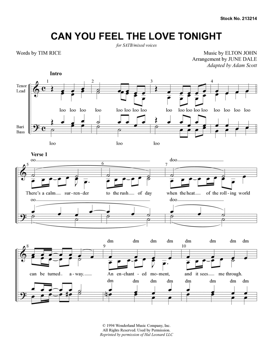 Can You Feel The Love Tonight? (from The Lion King) (arr. June Dale) 4-Part scores gallery preview page 1