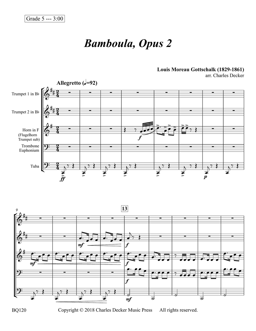 Bamboula, Opus 2 for Brass Quintet Brass Quintet scores gallery preview page 2