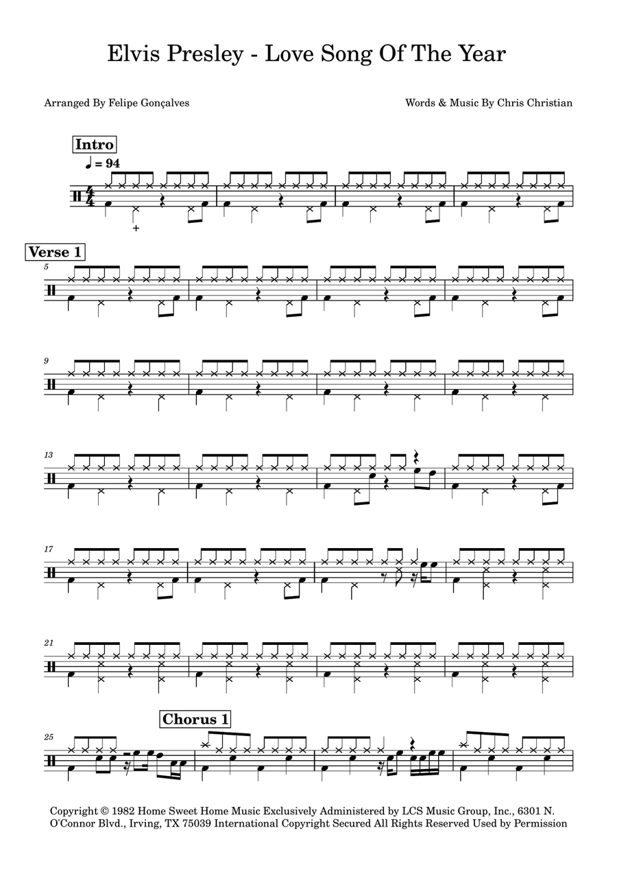 Love Song Of The Year Drum Set scores gallery preview page 1