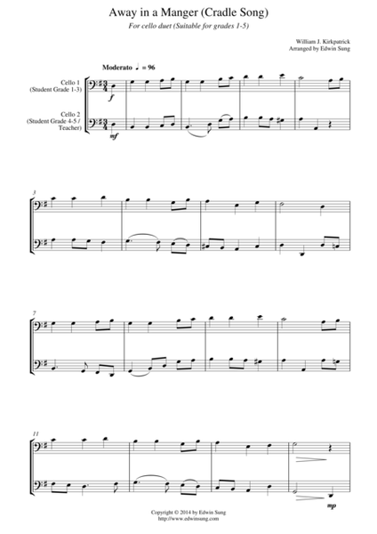 Away in a Manger (Cradle Song) (for cello duet, suitable for grades 1-5) image number null