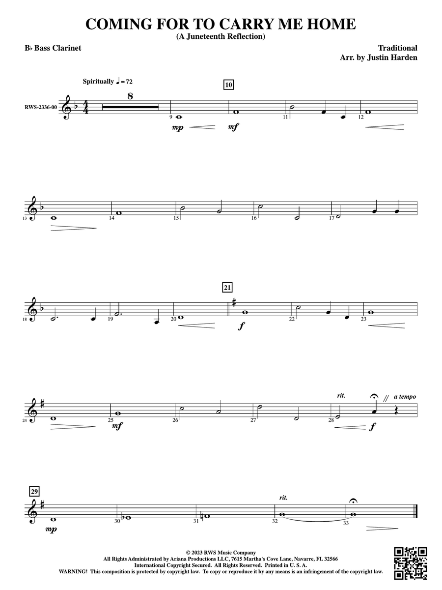 Coming for to Carry Me Home - A Juneteenth Reflection: B-flat Bass Clarinet Bass Clarinet scores gallery preview page 1